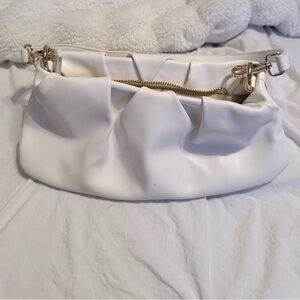 White Gathered Shoulder Bag - Chic Soft-Sling Purse